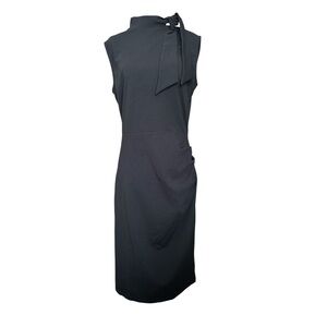 Miusol Black Sleeveless Midi Dress with Tie Neck and Ruching Detail L